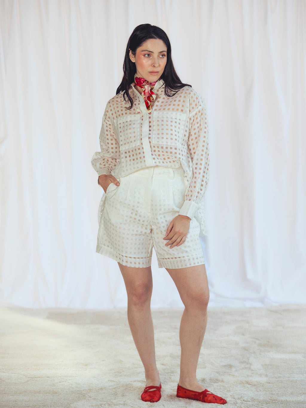 CAMISA OVERSIZED CUADROS BLANCA