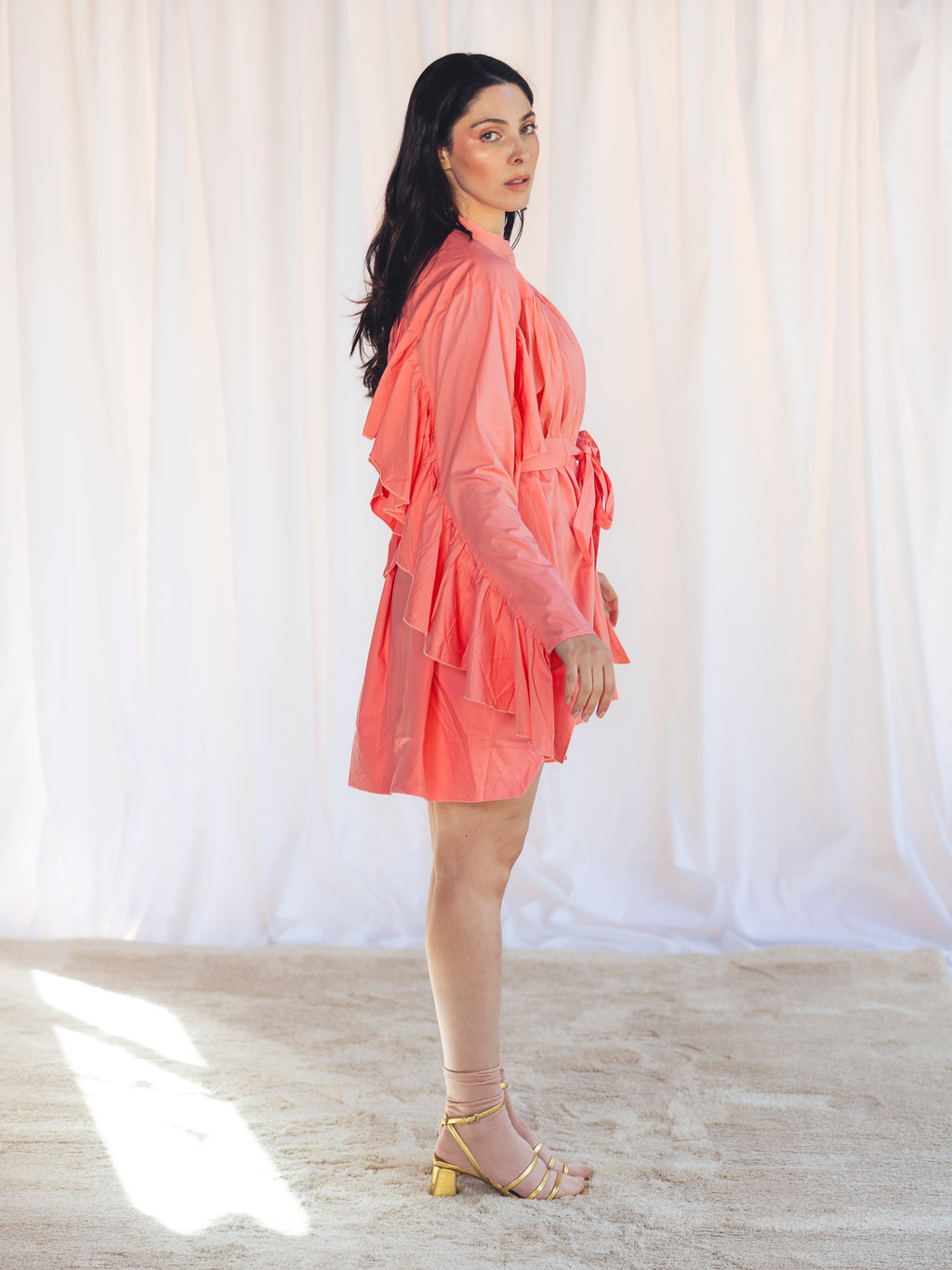 VESTIDO VOLANTES ROSA