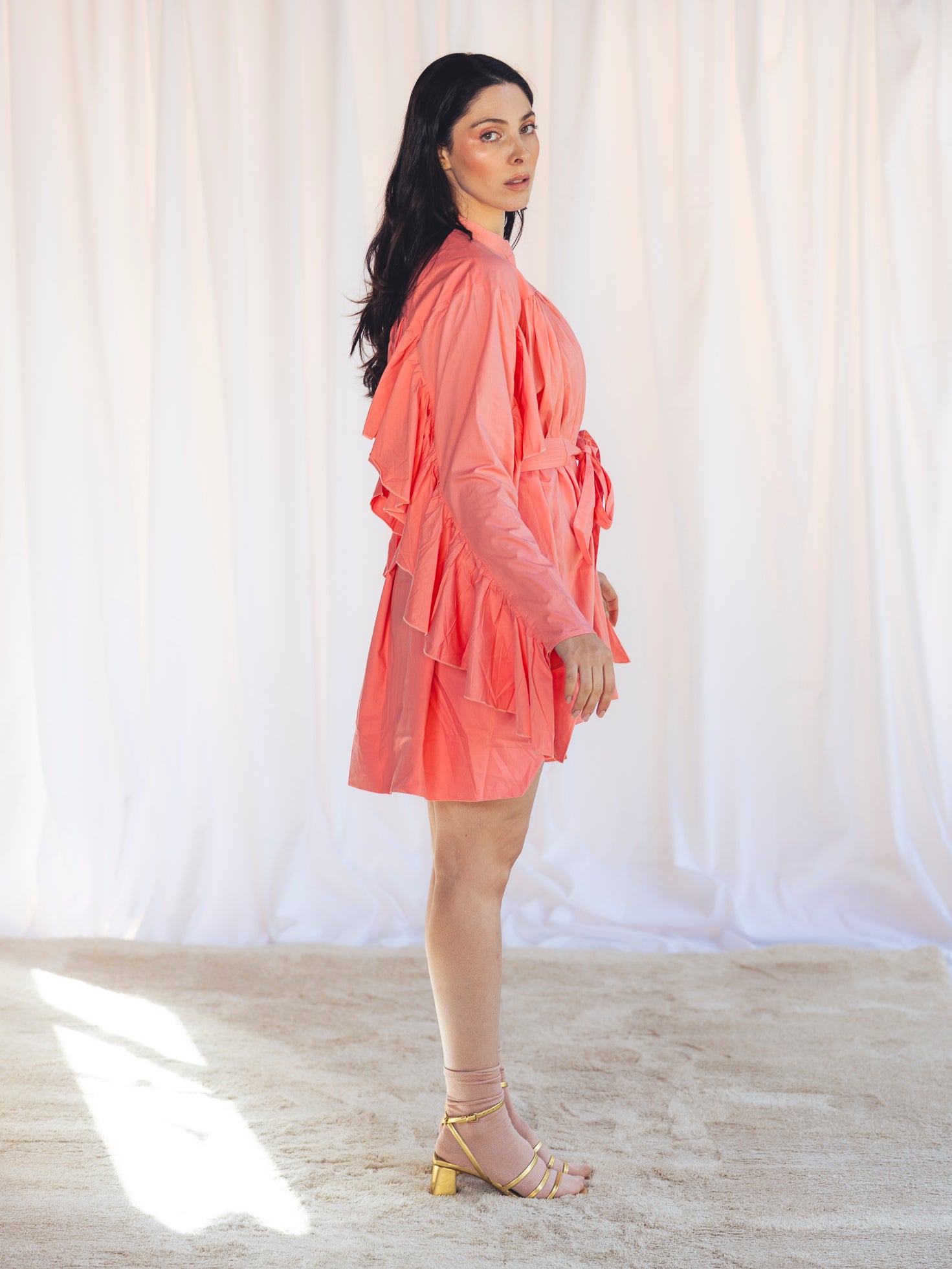 VESTIDO VOLANTES ROSA