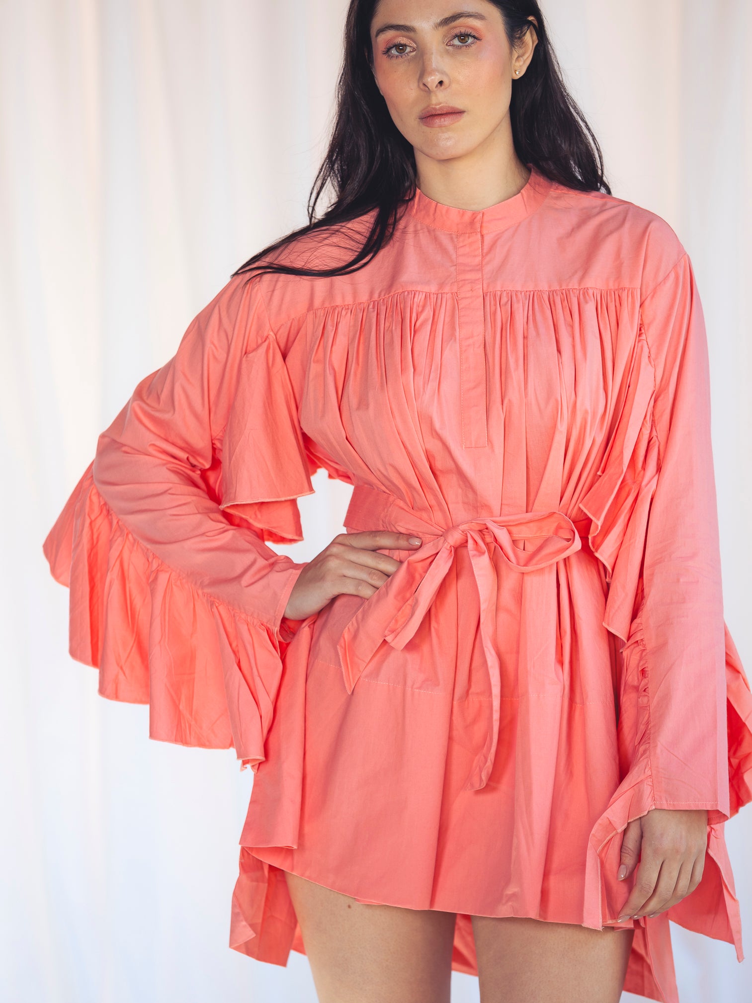 VESTIDO VOLANTES ROSA