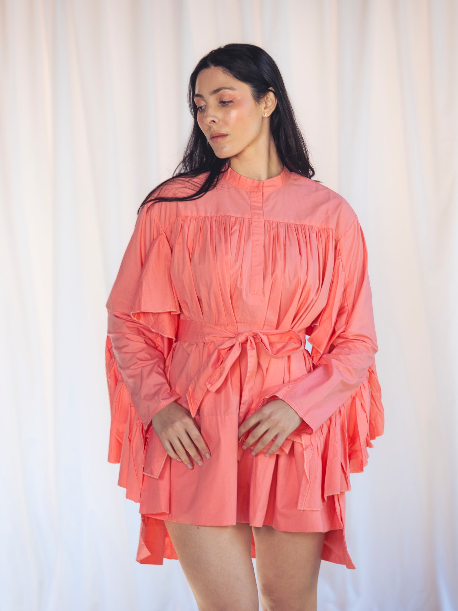 VESTIDO VOLANTES ROSA