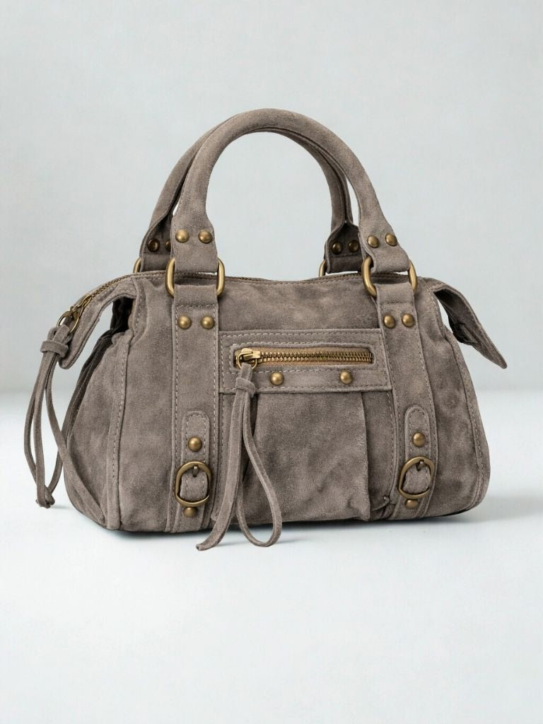 bolso mini de piel gris topo