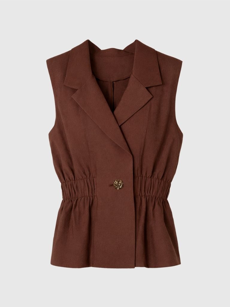 chaleco marrón chocolate botón joya 