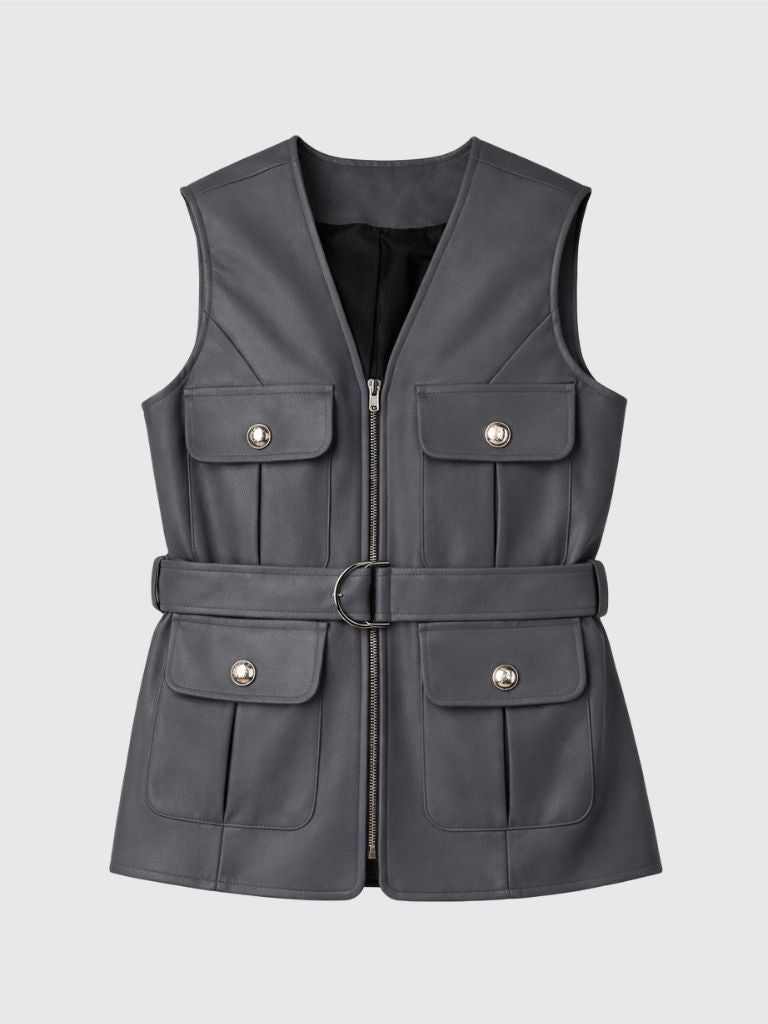 chaleco polipiel gris botones dorados 